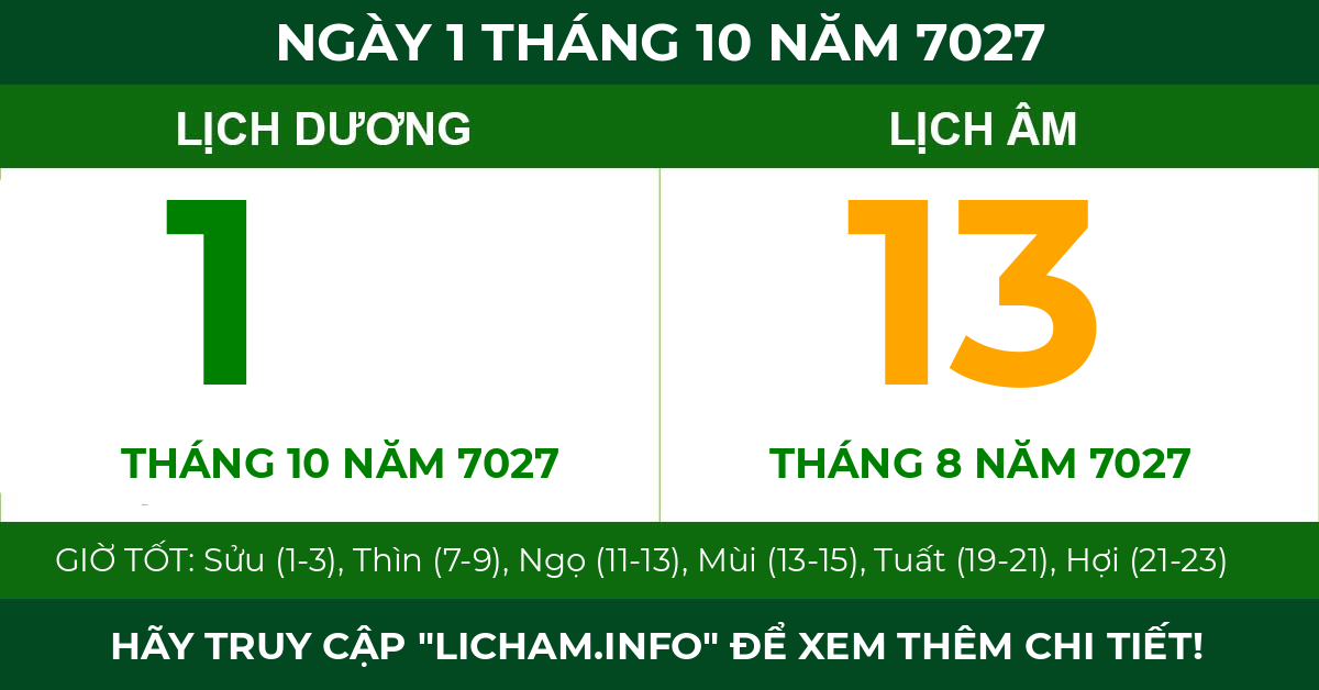 lịch âm ngày 1 tháng 10 năm 7027