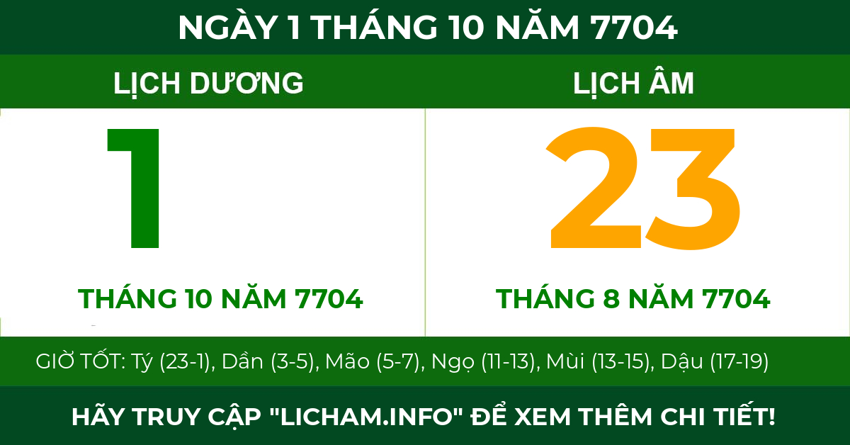 lịch âm ngày 1 tháng 10 năm 7704