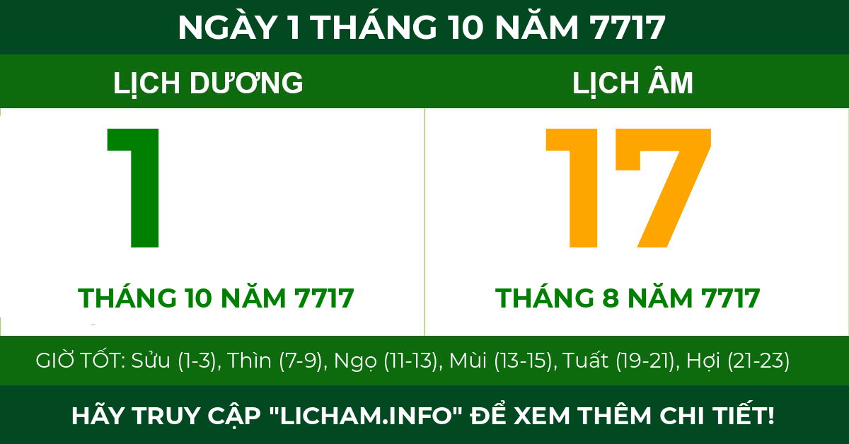 lịch âm ngày 1 tháng 10 năm 7717