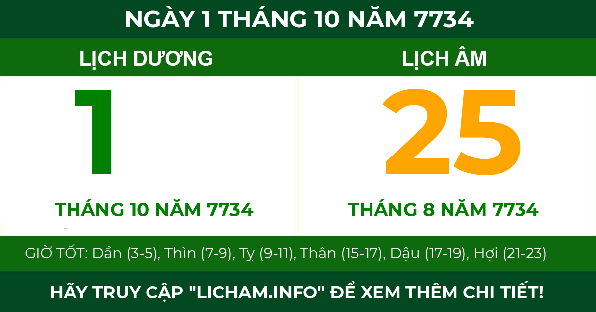 lịch âm ngày 1 tháng 10 năm 7734