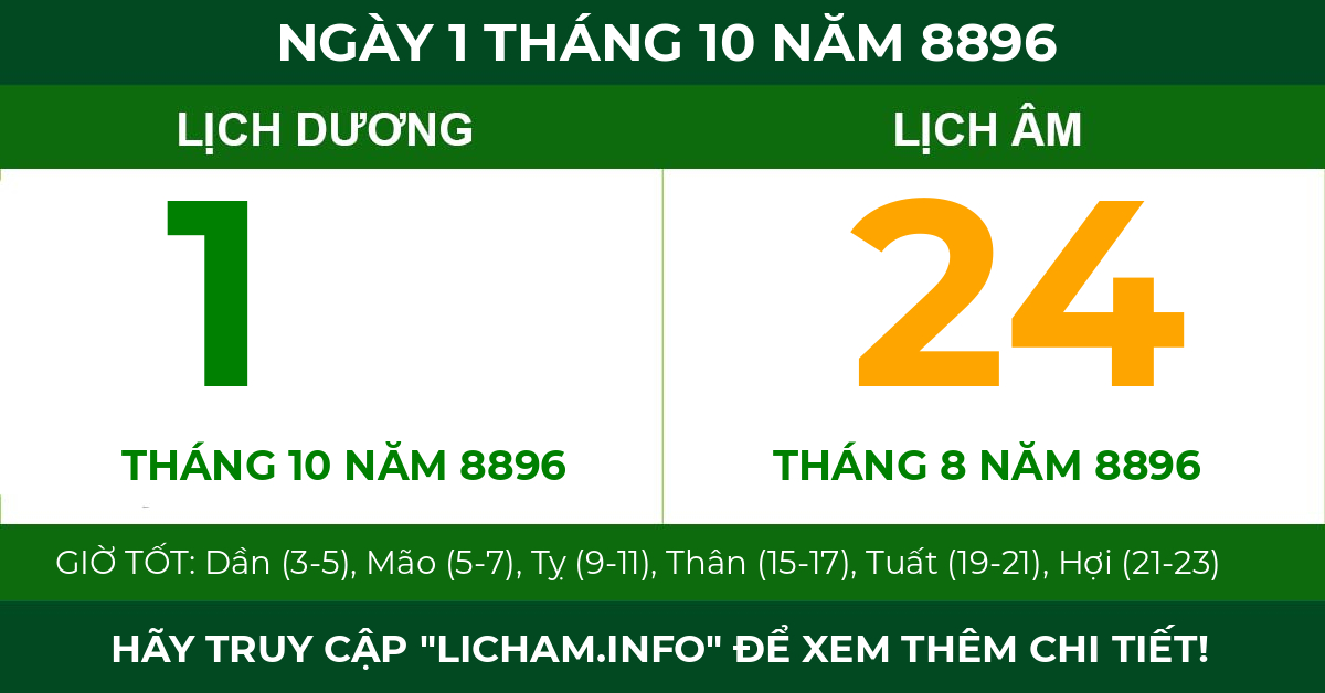 lịch âm ngày 1 tháng 10 năm 8896
