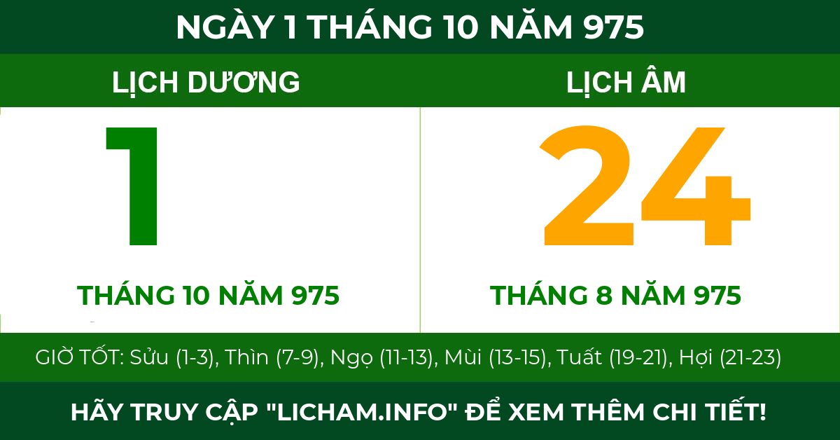 lịch âm ngày 1 tháng 10 năm 975