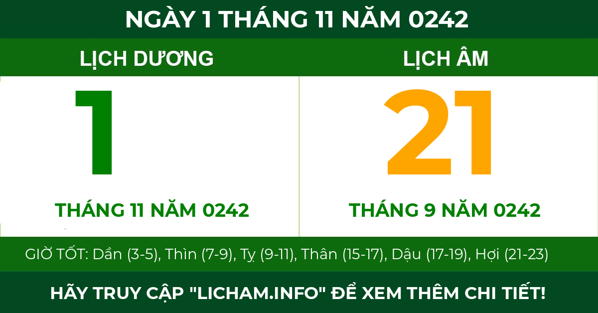 lịch âm ngày 1 tháng 11 năm 0242