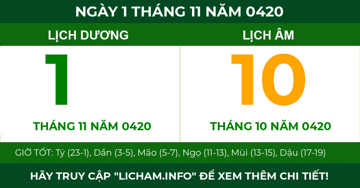 lịch âm ngày 1 tháng 11 năm 0420