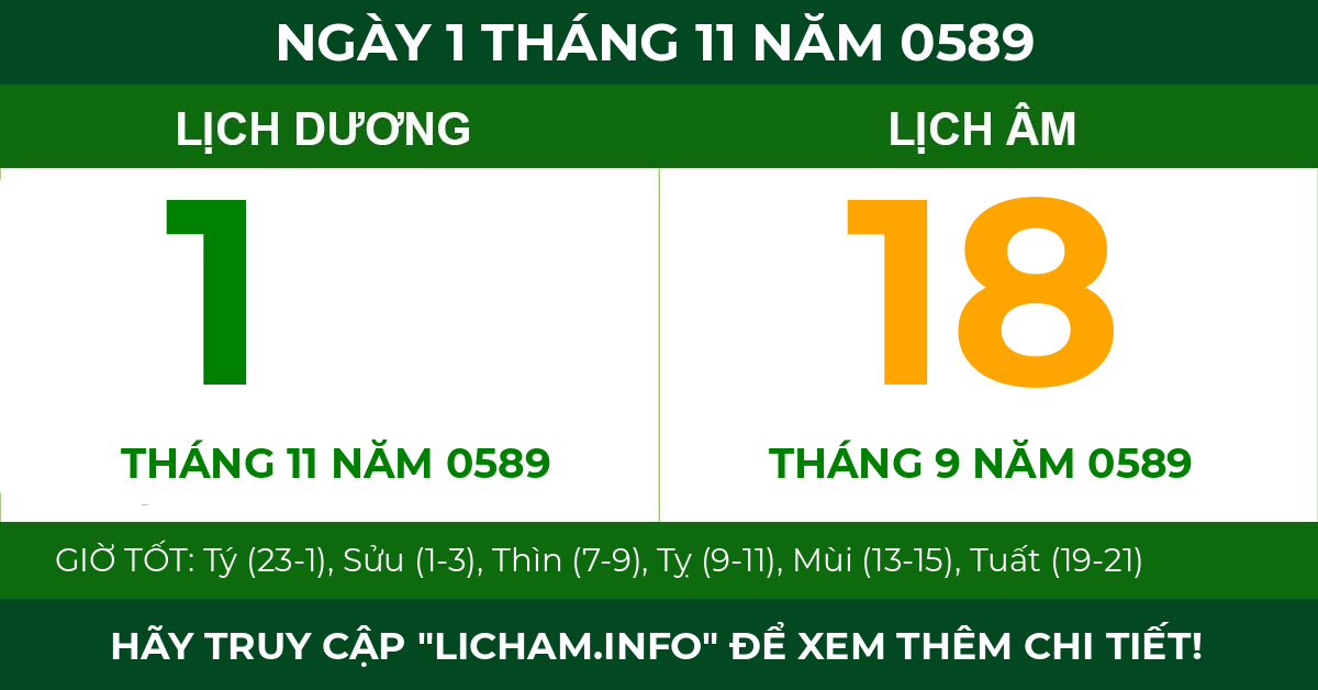 lịch âm ngày 1 tháng 11 năm 0589