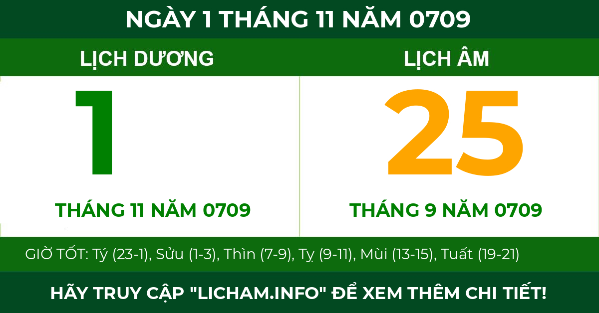 lịch âm ngày 1 tháng 11 năm 0709