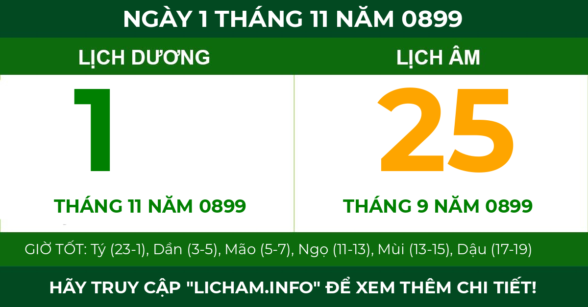lịch âm ngày 1 tháng 11 năm 0899
