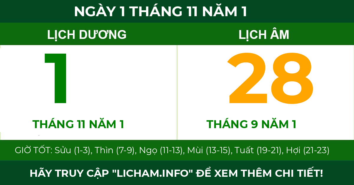 lịch âm ngày 1 tháng 11 năm 1