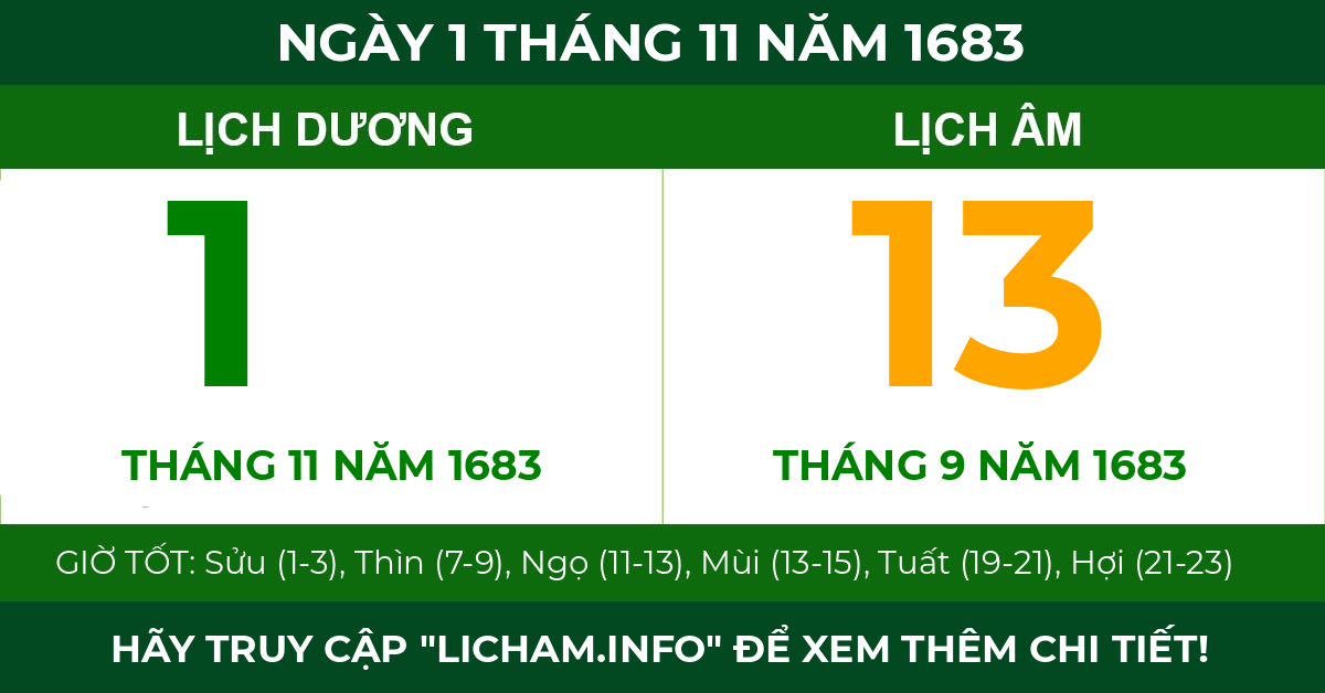 lịch âm ngày 1 tháng 11 năm 1683