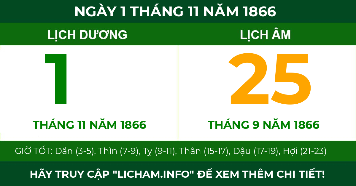 lịch âm ngày 1 tháng 11 năm 1866