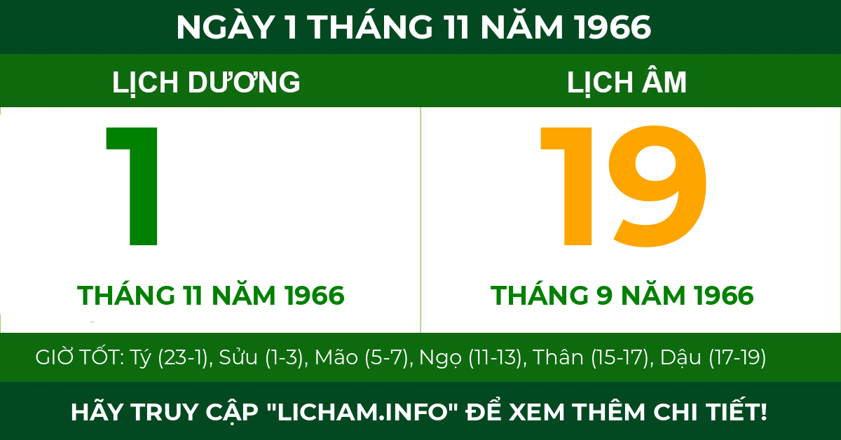 lịch âm ngày 1 tháng 11 năm 1966
