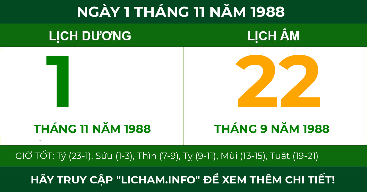 lịch âm ngày 1 tháng 11 năm 1988