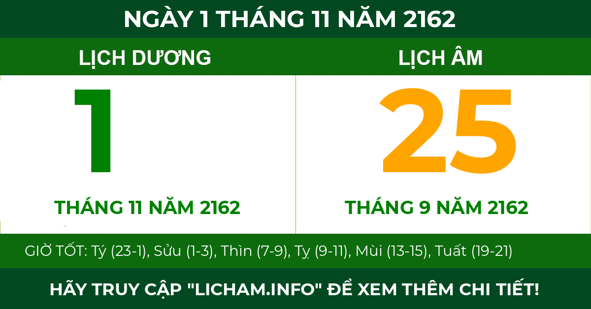 lịch âm ngày 1 tháng 11 năm 2162