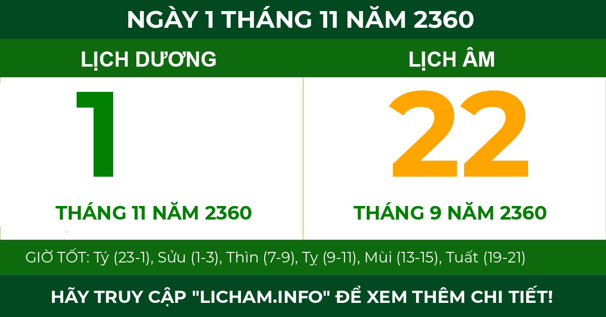 lịch âm ngày 1 tháng 11 năm 2360