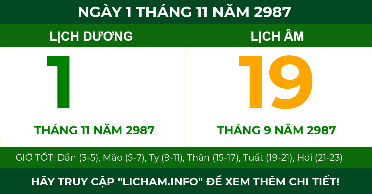 lịch âm ngày 1 tháng 11 năm 2987