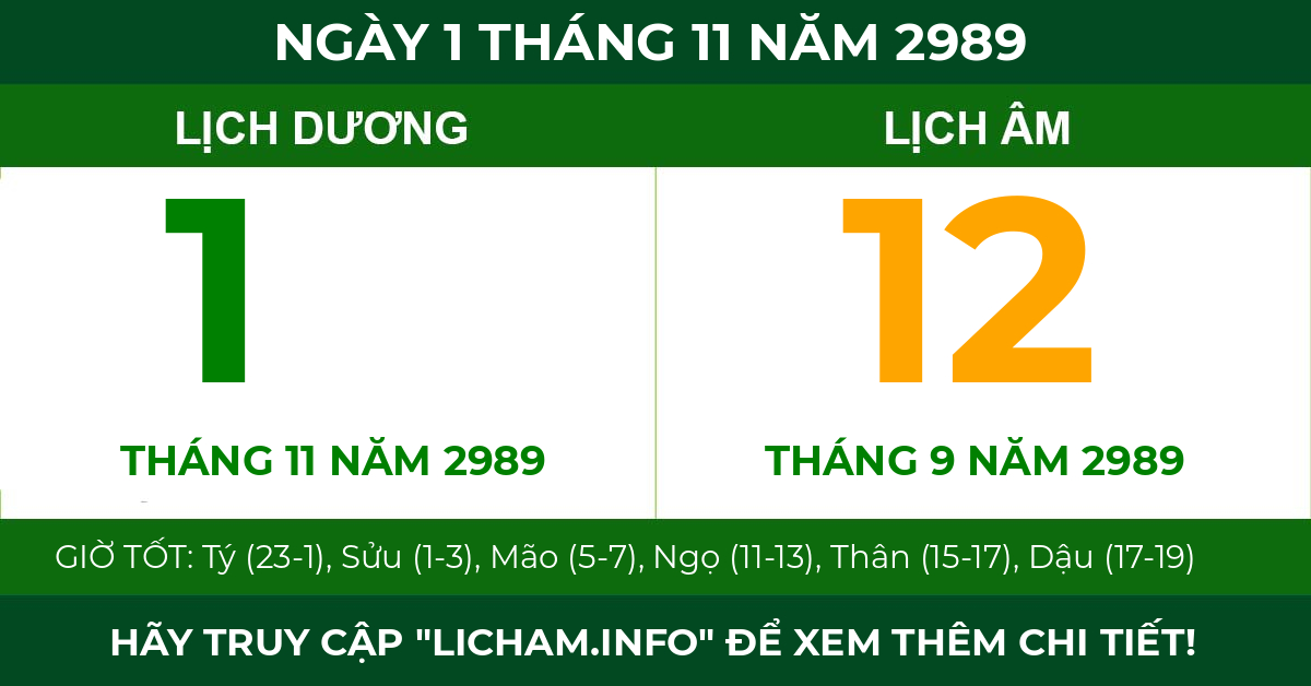 lịch âm ngày 1 tháng 11 năm 2989