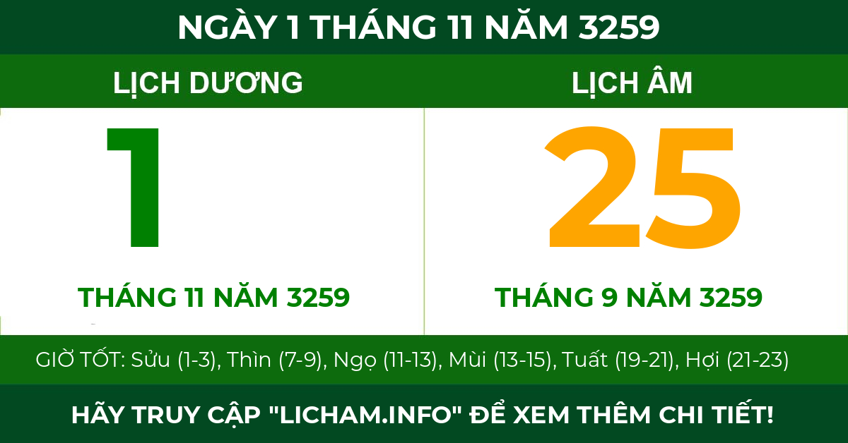 lịch âm ngày 1 tháng 11 năm 3259