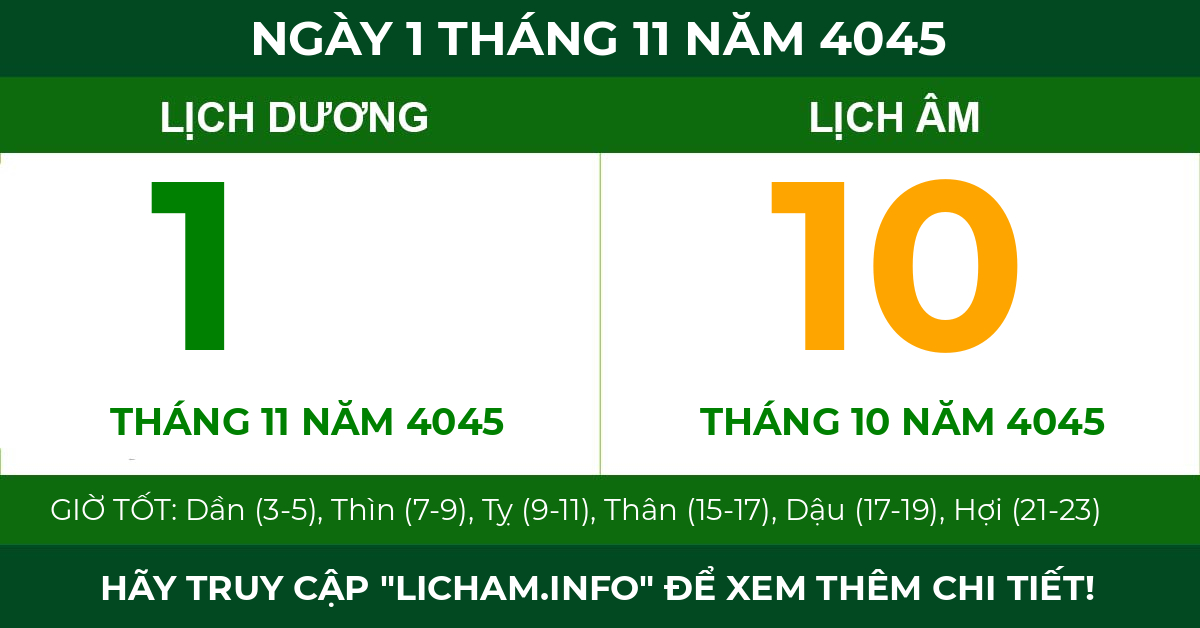 lịch âm ngày 1 tháng 11 năm 4045