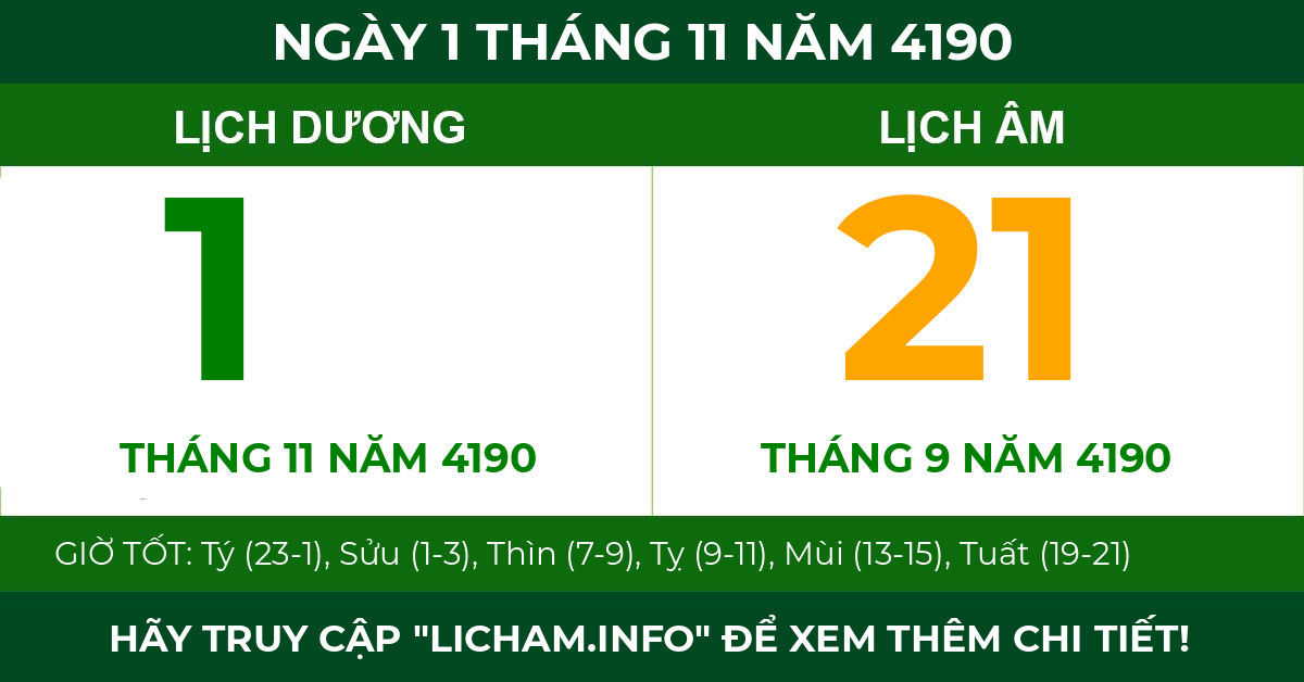 lịch âm ngày 1 tháng 11 năm 4190