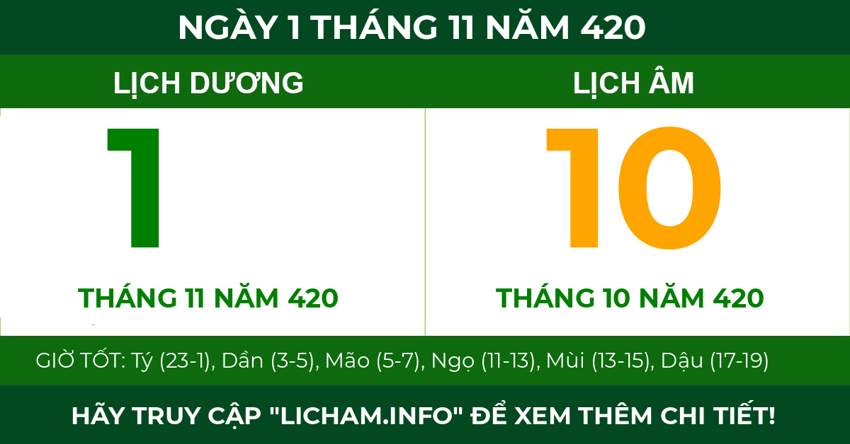 lịch âm ngày 1 tháng 11 năm 420