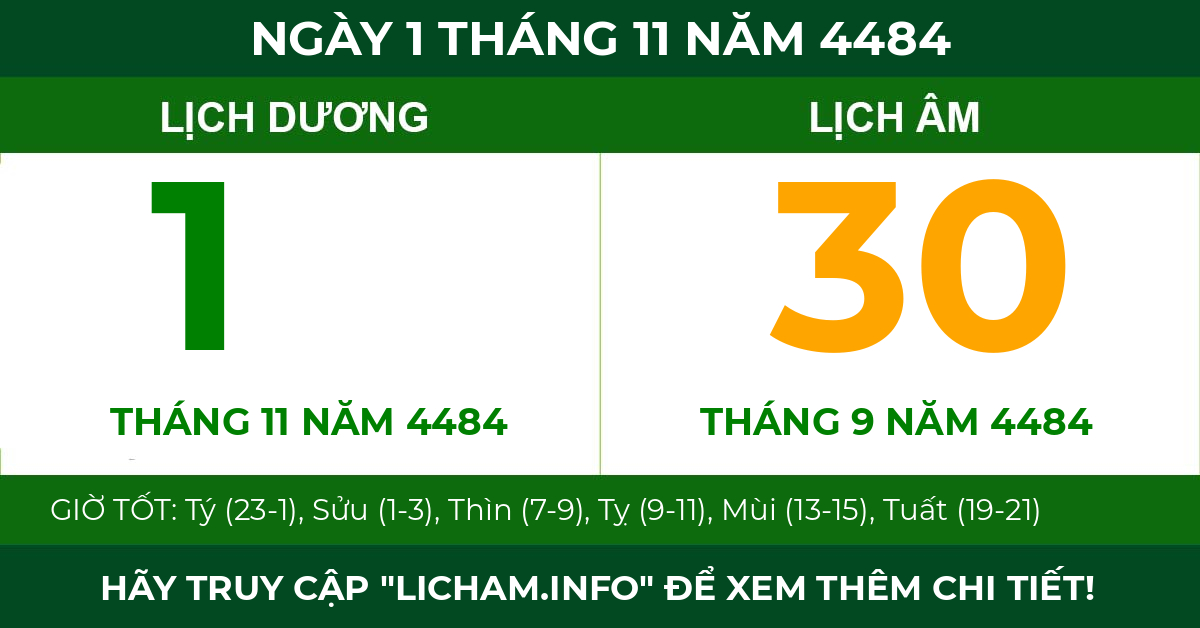 lịch âm ngày 1 tháng 11 năm 4484