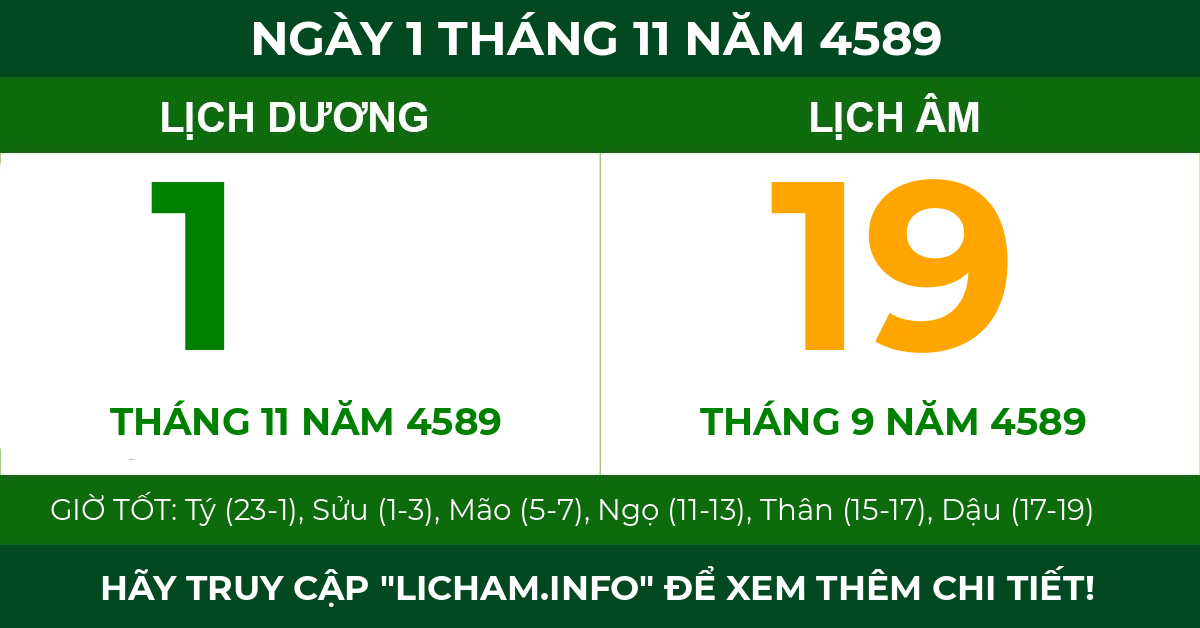 lịch âm ngày 1 tháng 11 năm 4589