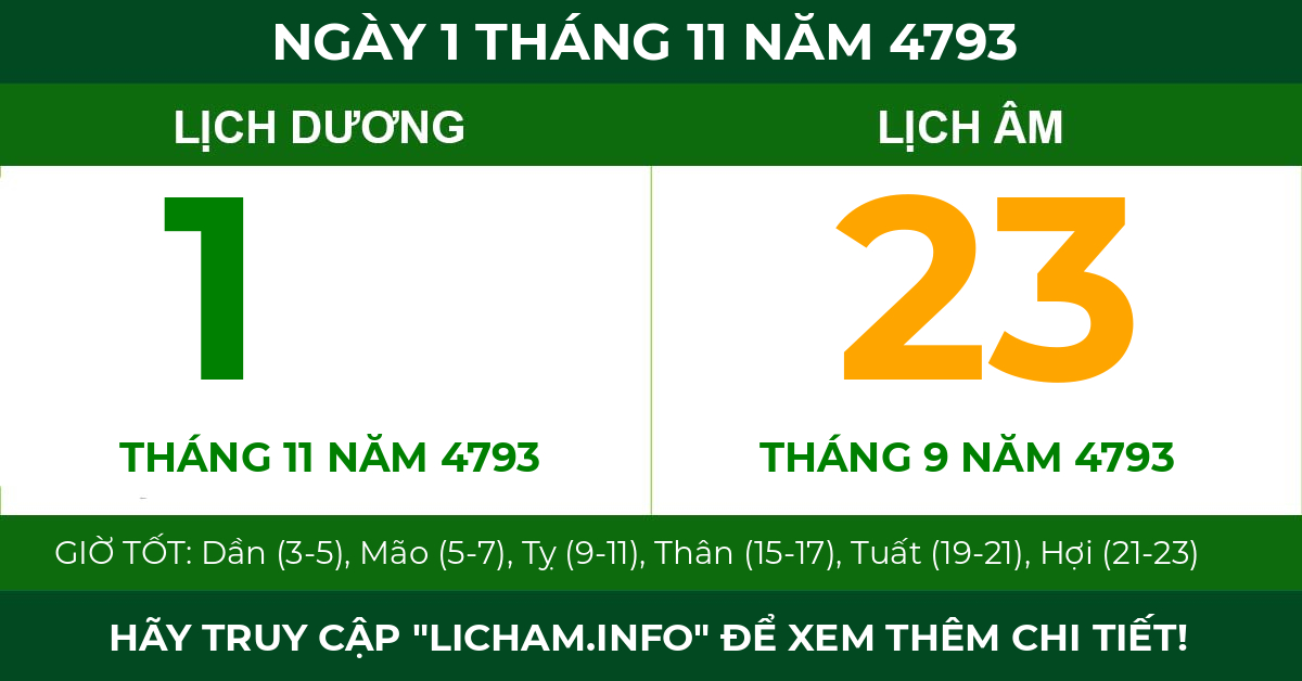 lịch âm ngày 1 tháng 11 năm 4793