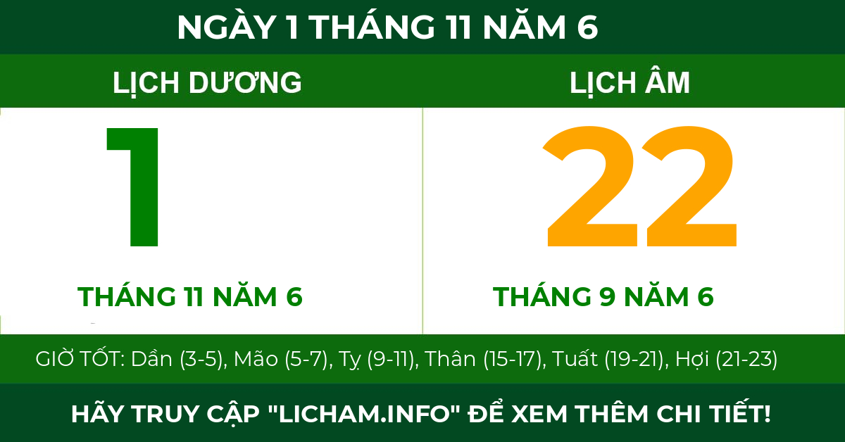 lịch âm ngày 1 tháng 11 năm 6