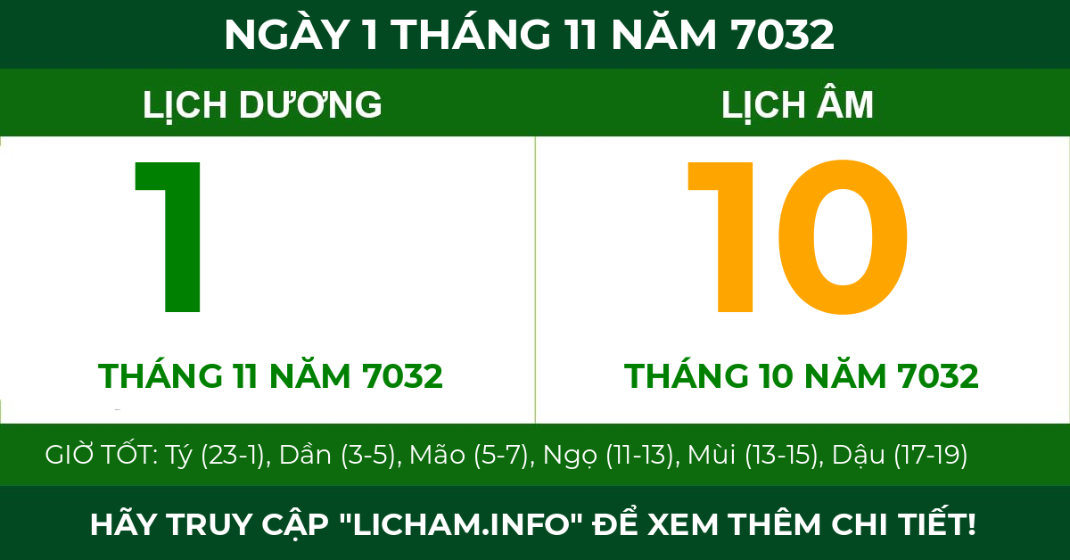 lịch âm ngày 1 tháng 11 năm 7032