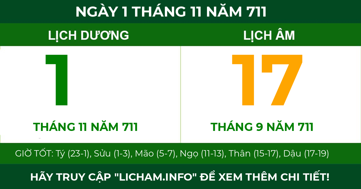 lịch âm ngày 1 tháng 11 năm 711