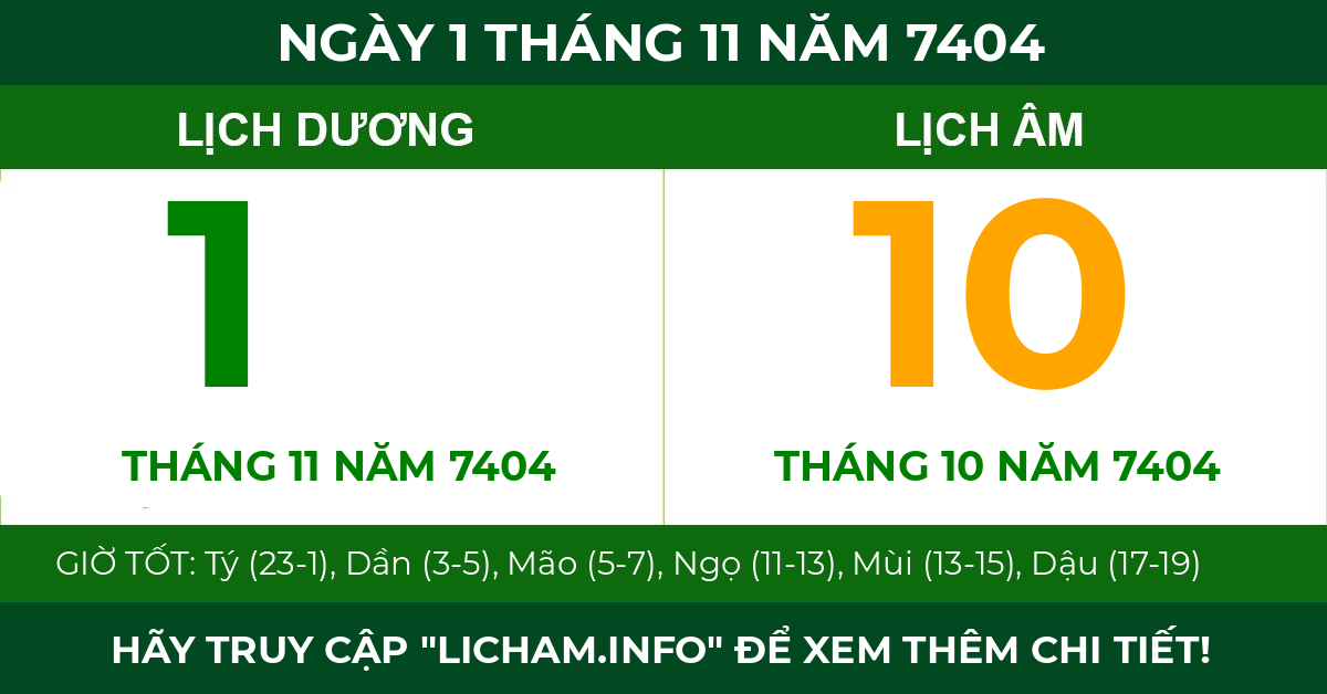 lịch âm ngày 1 tháng 11 năm 7404