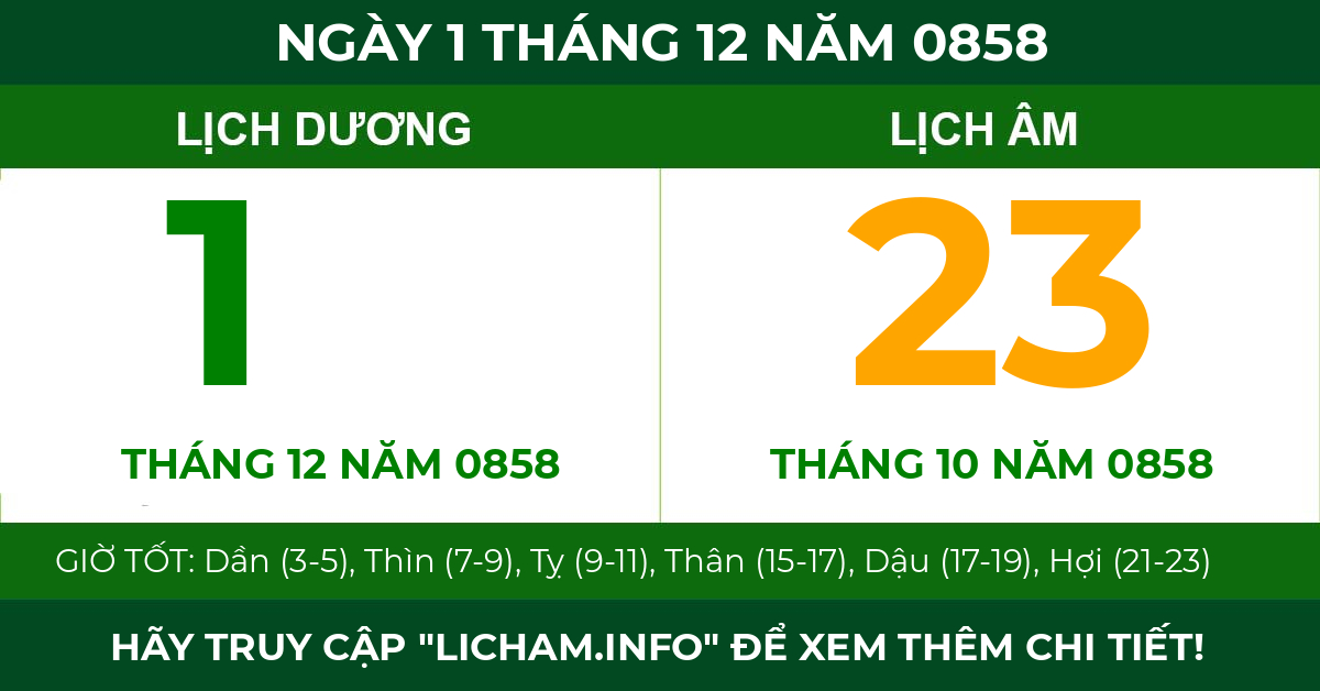lịch âm ngày 1 tháng 12 năm 0858