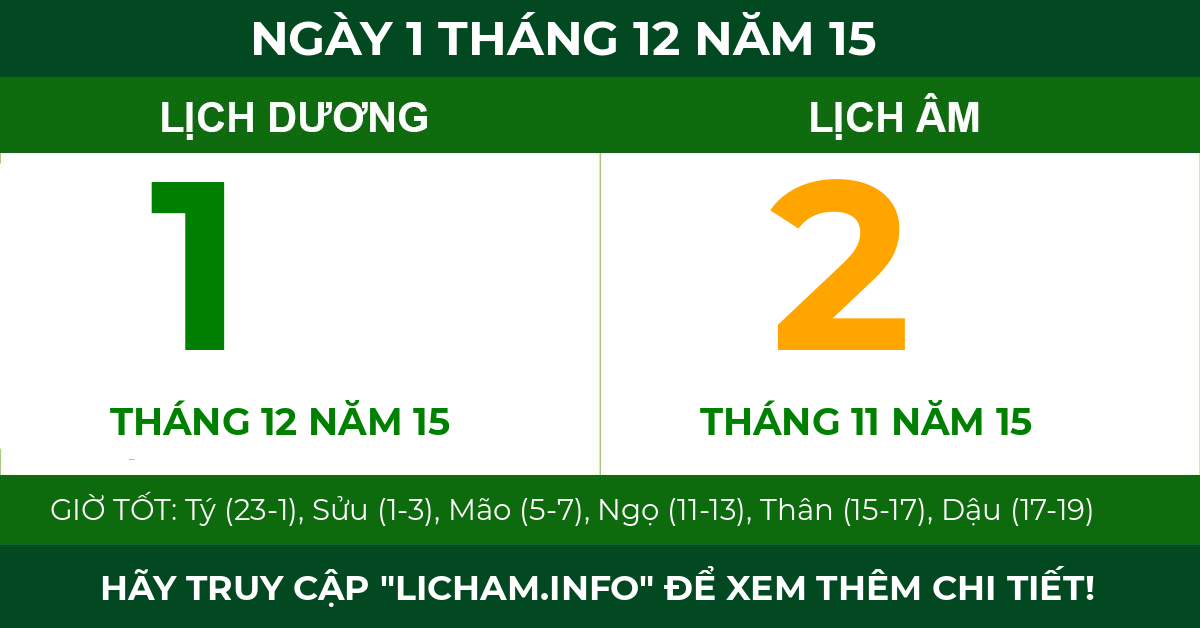 lịch âm ngày 1 tháng 12 năm 15