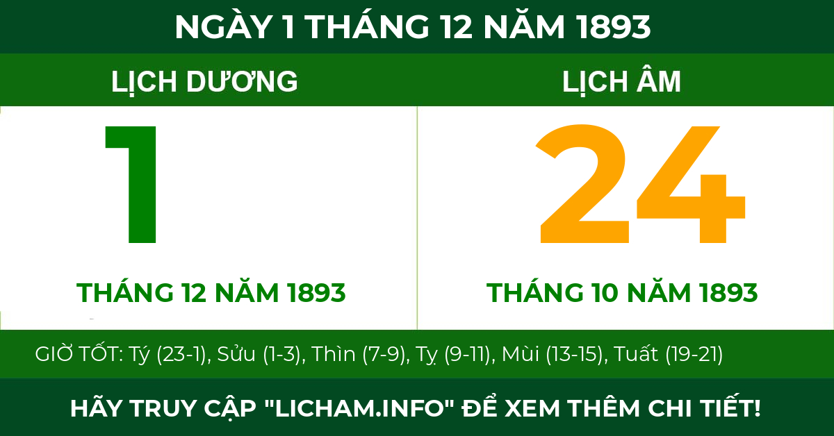 lịch âm ngày 1 tháng 12 năm 1893