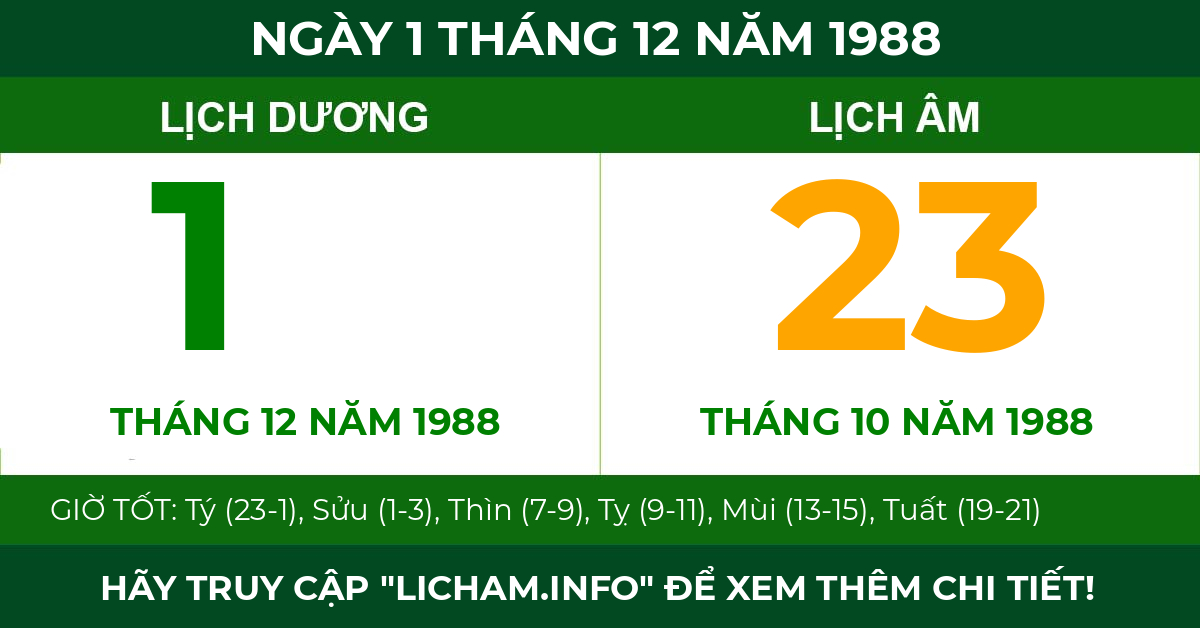 lịch âm ngày 1 tháng 12 năm 1988