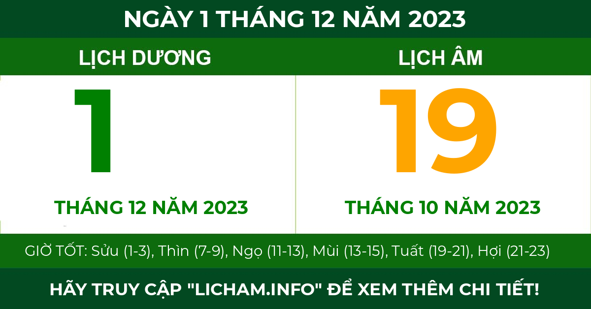 lịch âm ngày 1 tháng 12 năm 2023