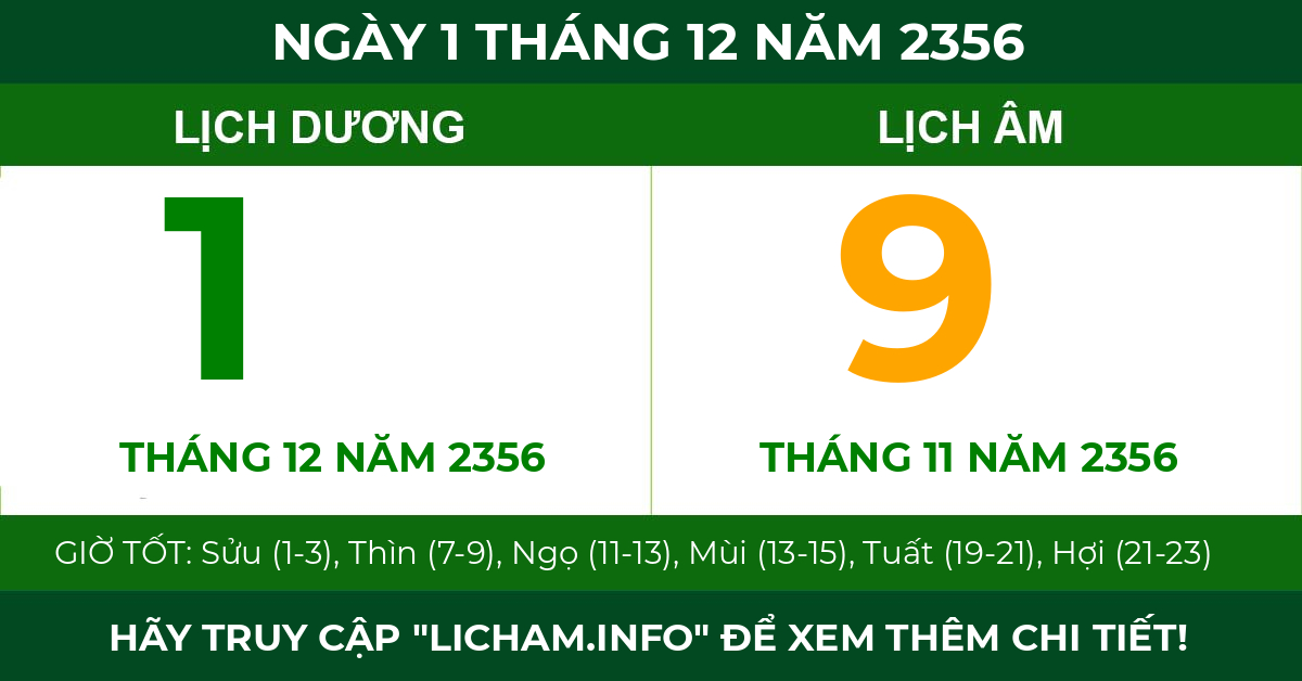 lịch âm ngày 1 tháng 12 năm 2356