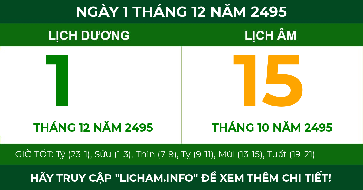 lịch âm ngày 1 tháng 12 năm 2495