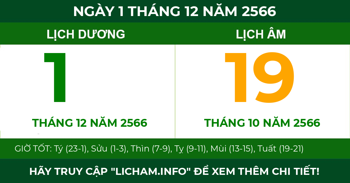 lịch âm ngày 1 tháng 12 năm 2566