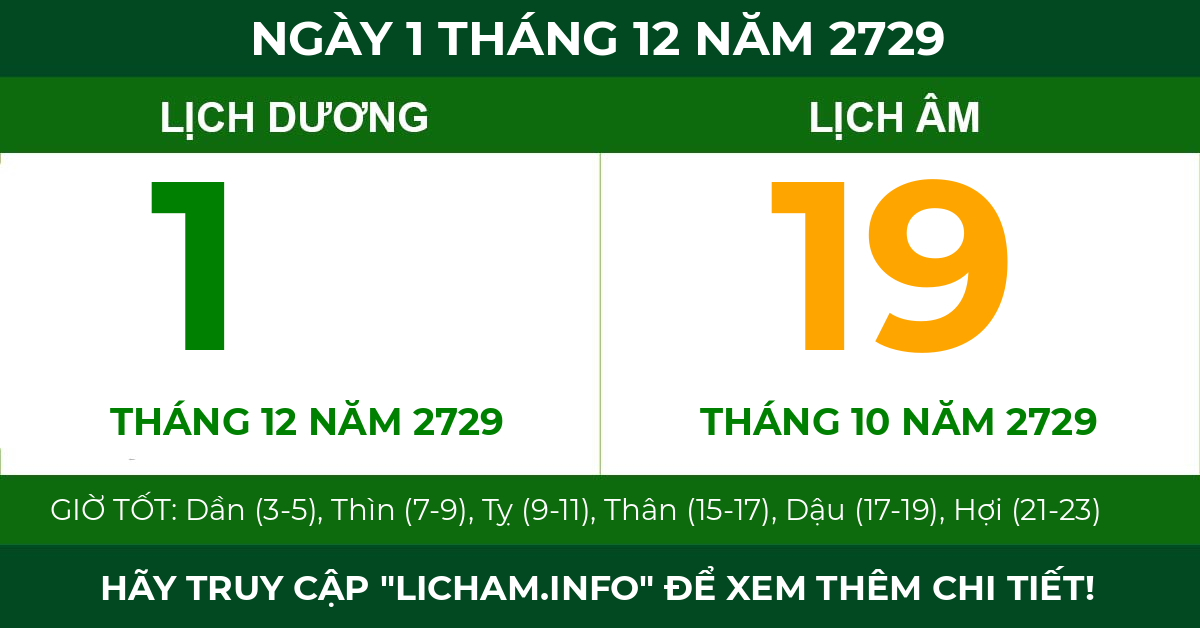 lịch âm ngày 1 tháng 12 năm 2729