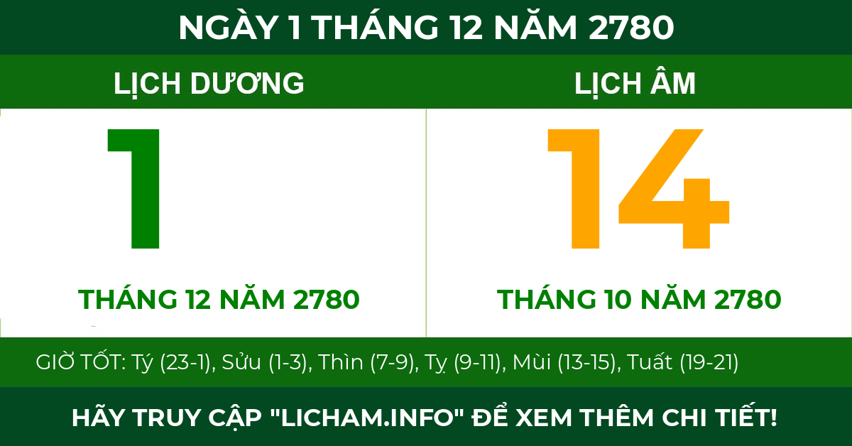 lịch âm ngày 1 tháng 12 năm 2780
