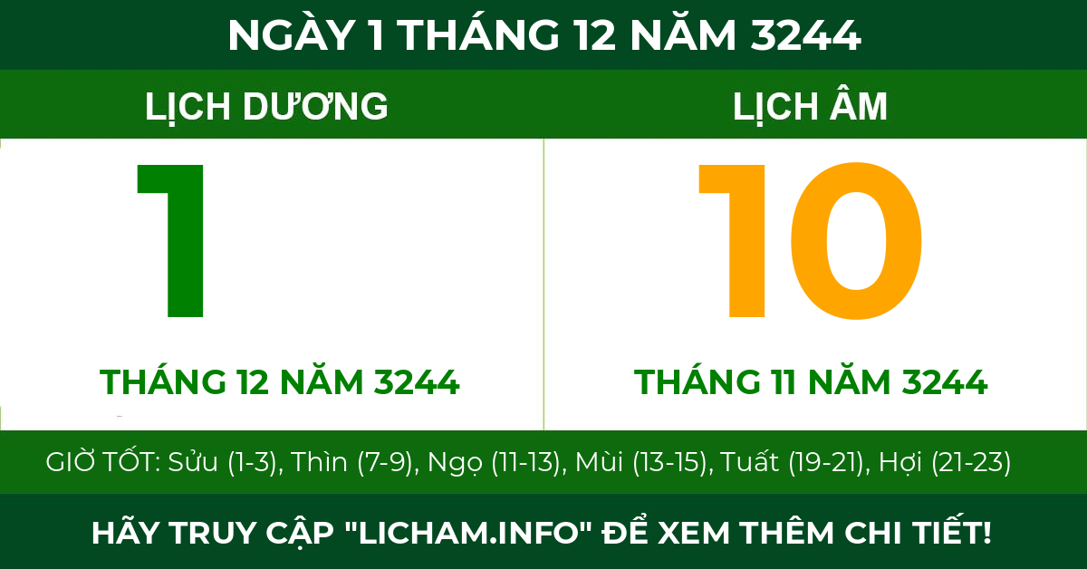 lịch âm ngày 1 tháng 12 năm 3244