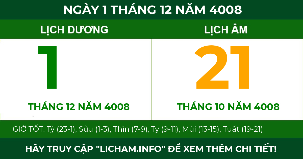 lịch âm ngày 1 tháng 12 năm 4008