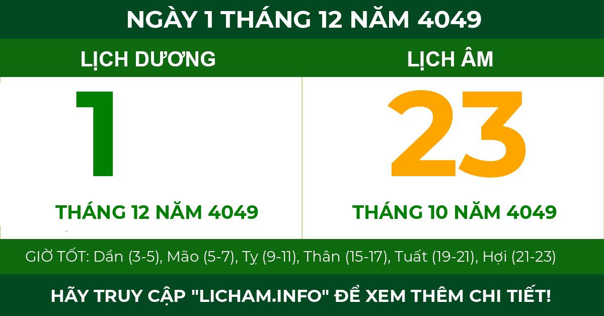 lịch âm ngày 1 tháng 12 năm 4049