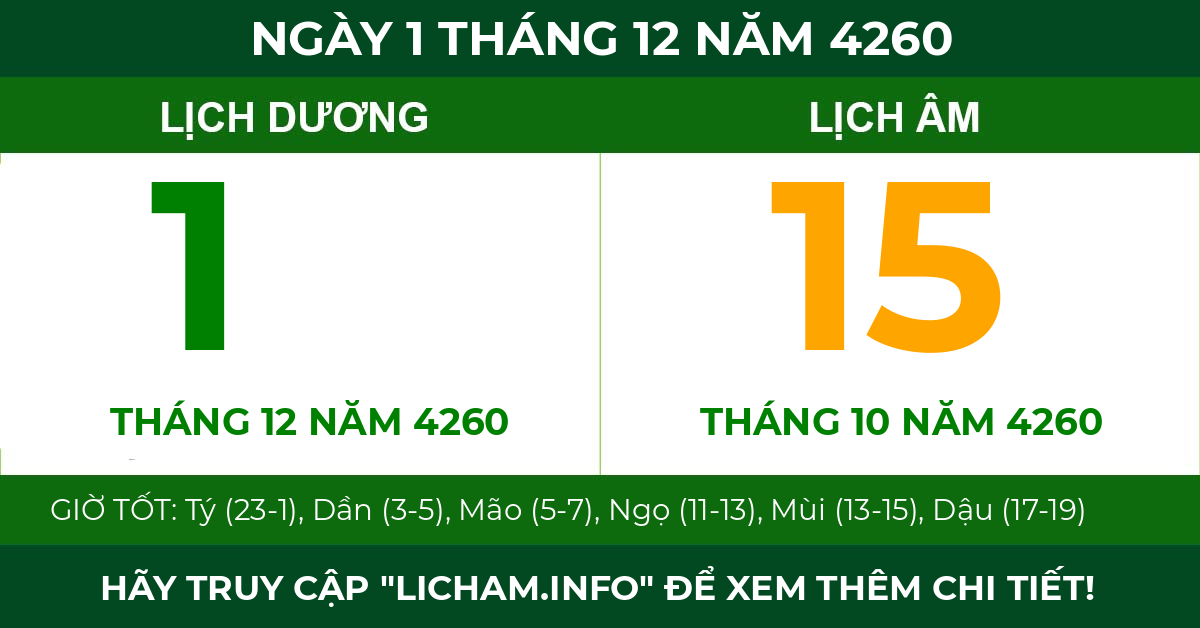 lịch âm ngày 1 tháng 12 năm 4260