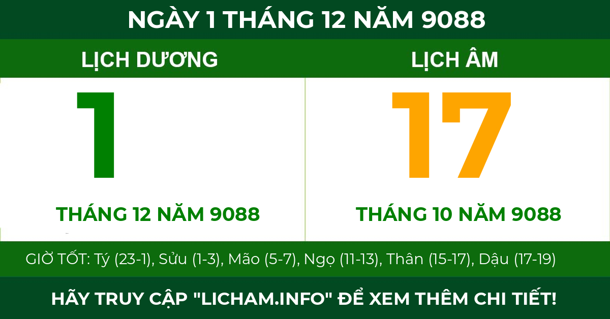 lịch âm ngày 1 tháng 12 năm 9088