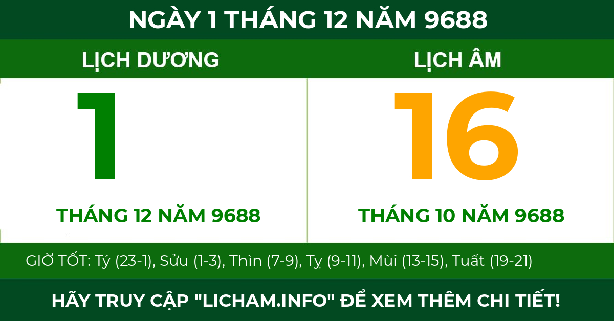 lịch âm ngày 1 tháng 12 năm 9688