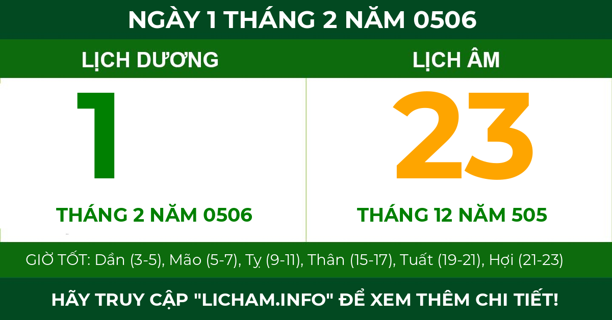 lịch âm ngày 1 tháng 2 năm 0506