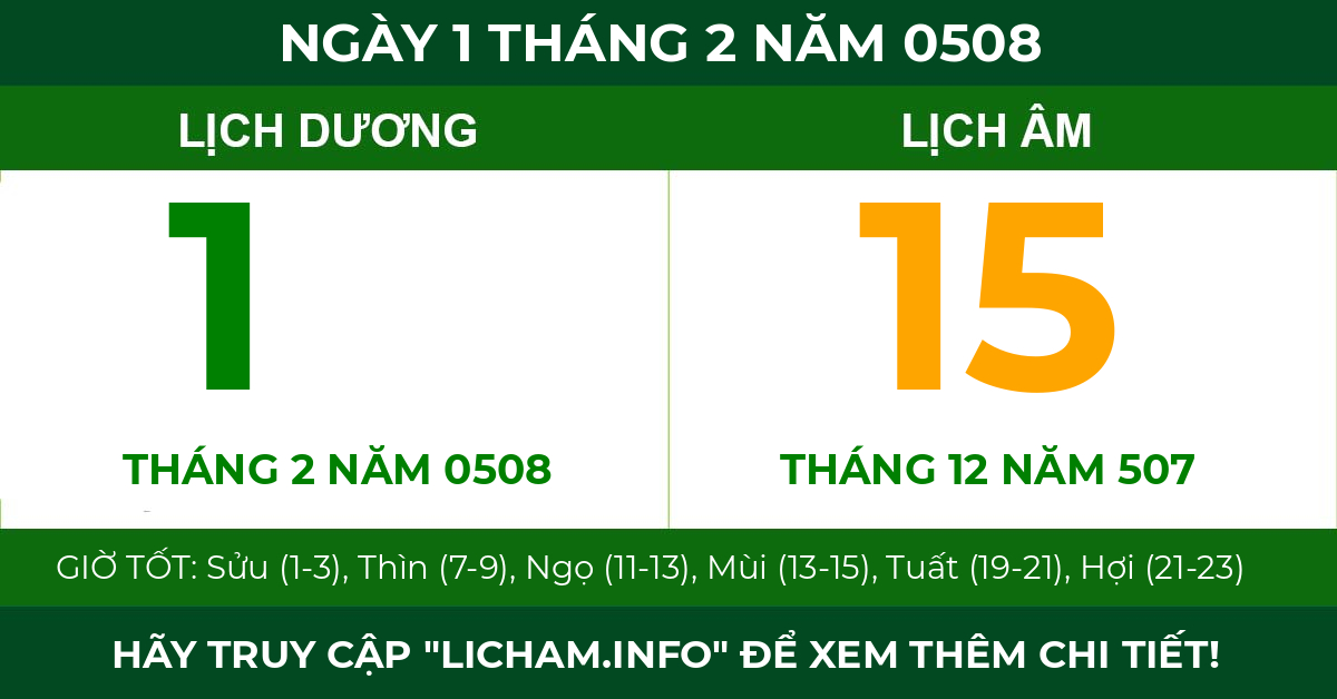 lịch âm ngày 1 tháng 2 năm 0508