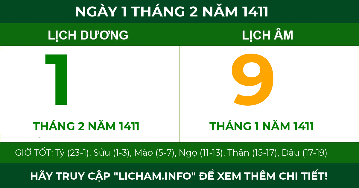 lịch âm ngày 1 tháng 2 năm 1411